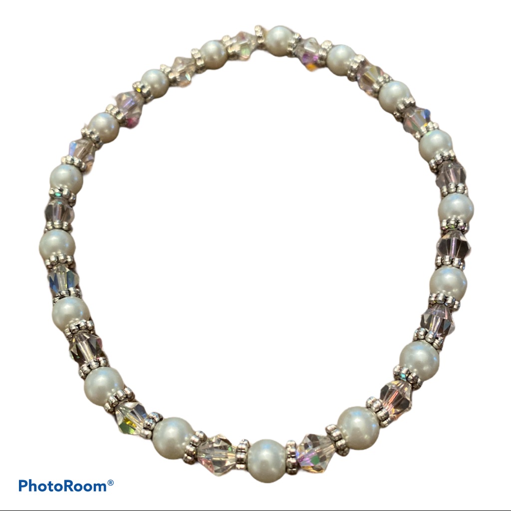 Crystal Ab White Pearl Beaded Ankle Bracelet